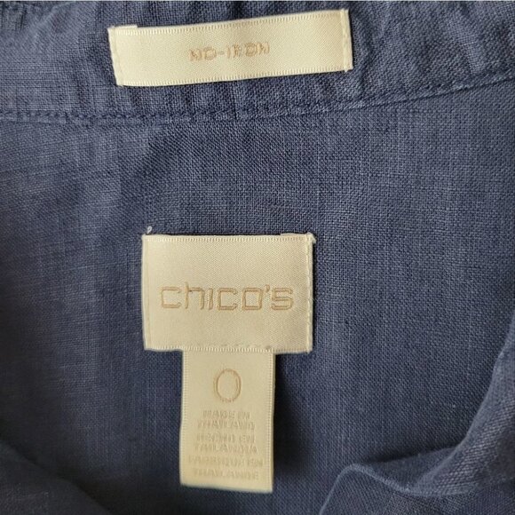 CHICO'S linen button down blouse navy blue S - Picture 5 of 10